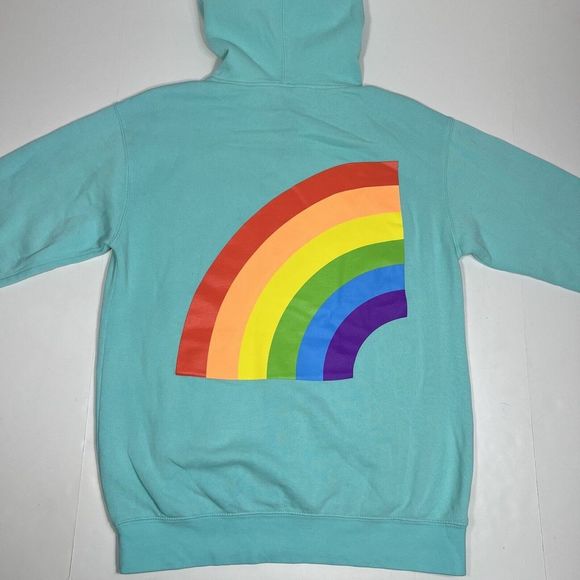 Tekashi GOOBA Sweatshirt Unisex  Hoodie Shark Rainbow Aqua Size M Oversized Flaw - Picture 8 of 11